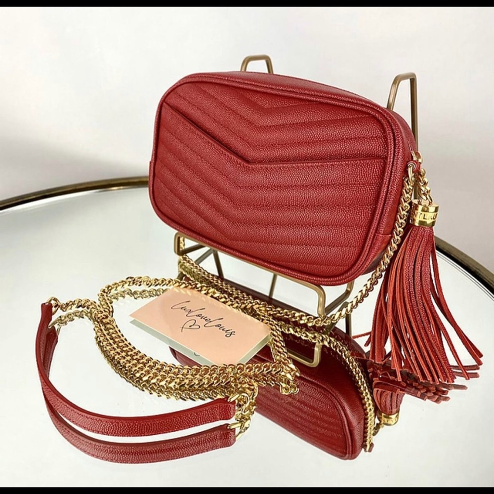 YSL red Lou Mini Leather Crossbody Bag - Picture 3 of 7
